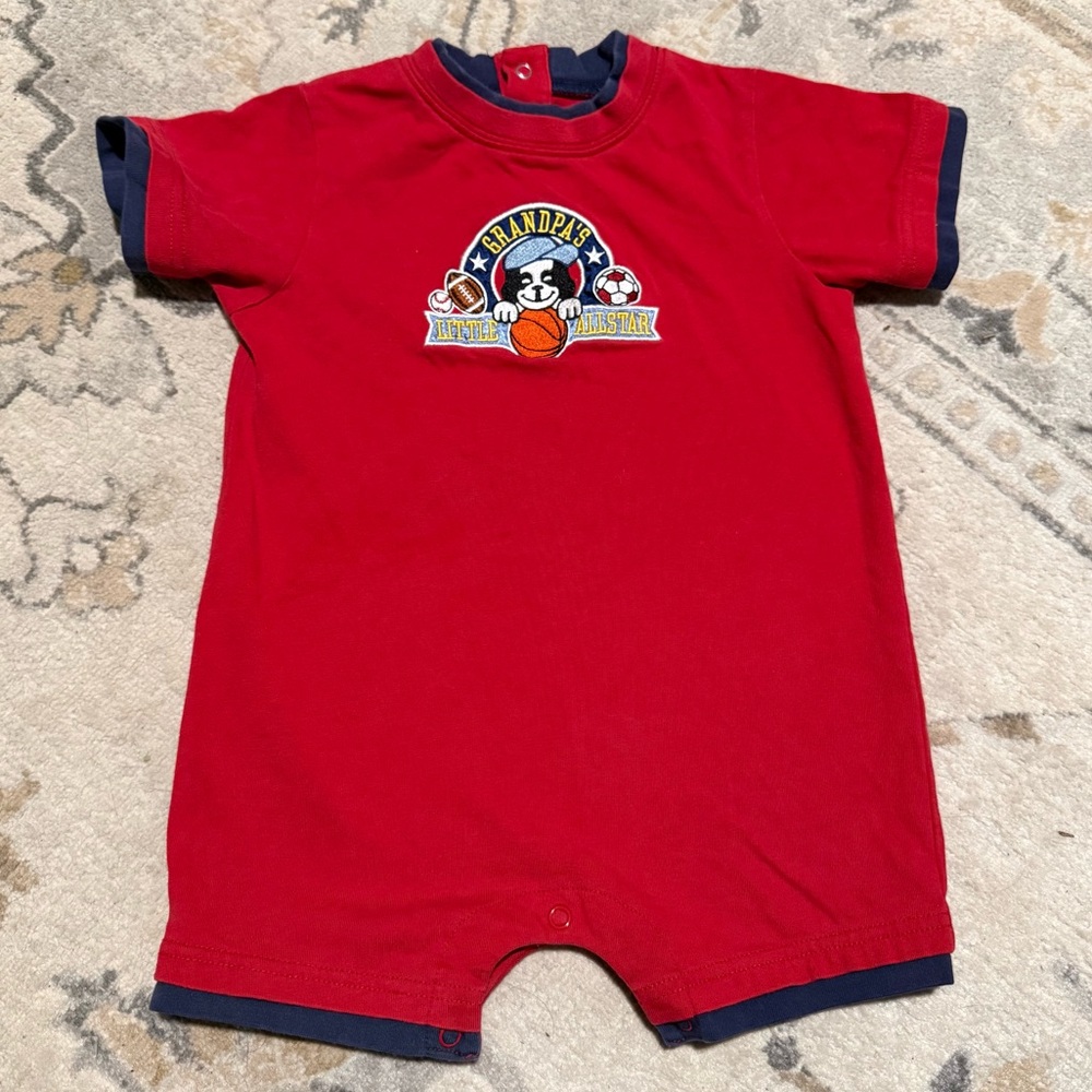 Vintage “Grandpa’s little all star” Red Baby Romper 2T